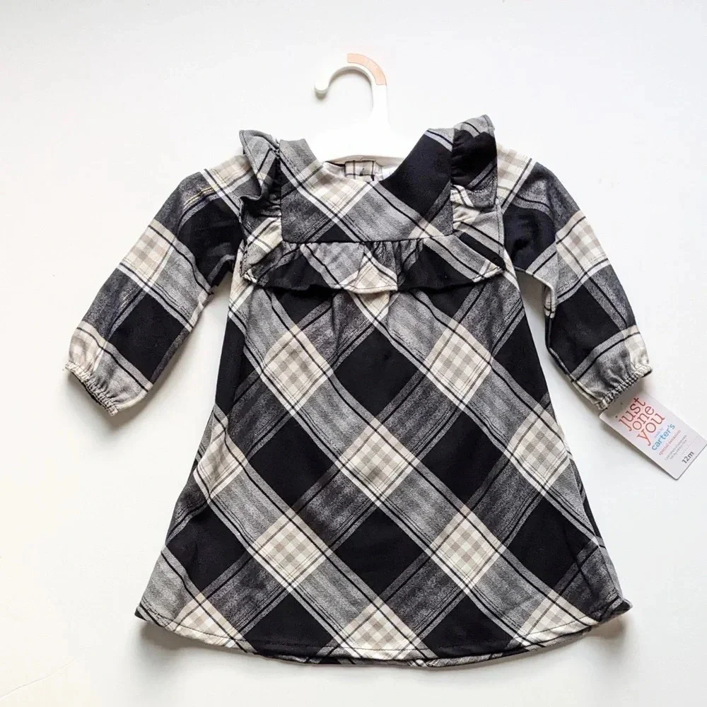 Carters Infant Girls Festive Plaid Ruffle *Dress - Black & Off White